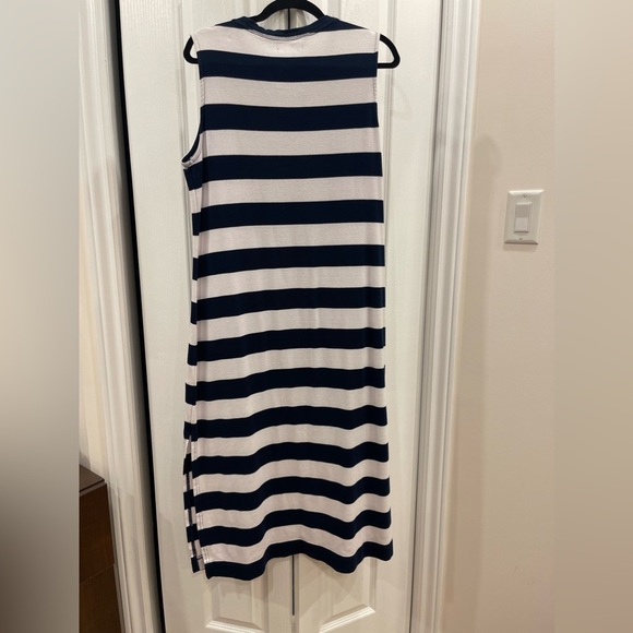 CHAPS Women Dress XL Blue & White Stripe Sleeveless Nautical Lace Up Side Slit - Picture 6 of 7